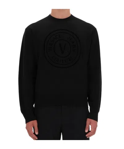 Versace Jeans Couture Logo Detail Crewneck Jumper In Black