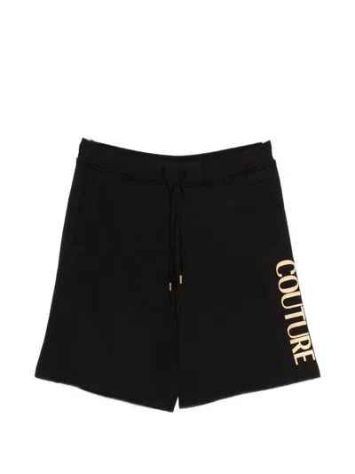 Versace Jeans Couture Black Cotton Shorts With Gold Logo