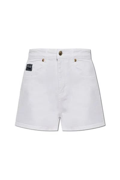Versace Jeans Couture Logo Patch Denim Shorts In White