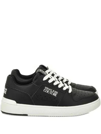 Versace Jeans Couture Logo-detailed Leather Sneakers In Black