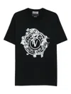 Versace Jeans Couture Short-sleeve Cotton T-shirt With Ornamental Logo Detail In Black