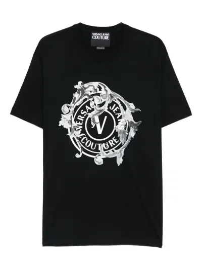 Versace Jeans Couture Crew Neck T-shirt With Print In Black