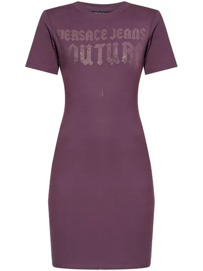 Versace Jeans Couture Logo-embellished T-shirt Dress In Purple
