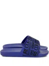 Versace Jeans Couture Logo-embossed Slides In Blue