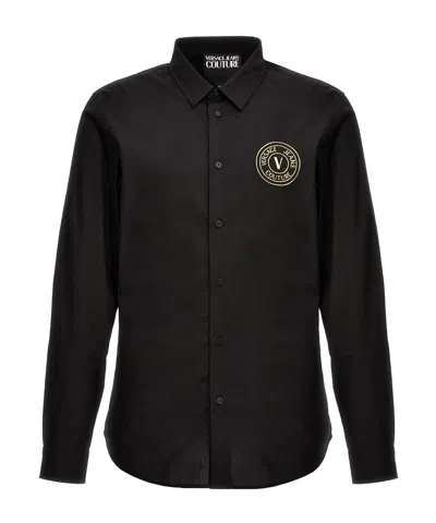 Versace Jeans Couture Logo-embroidered Button-up Shirt In Black