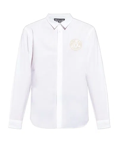 Versace Jeans Couture Logo-embroidered Button-up Shirt In Yellow