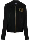 Versace Jeans Couture Logo-embroidered Zip-up Cotton Hoodie In Black
