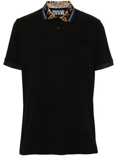 Versace Jeans Couture Logo-embroidered Cotton Polo Shirt In Black