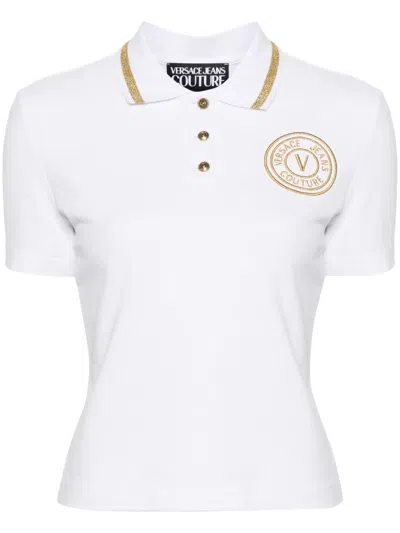 Versace Jeans Couture Logo-embroidered Cotton Polo Shirt In White