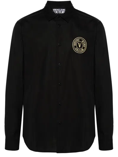 VERSACE JEANS COUTURE LOGO-EMBROIDERED COTTON SHIRT