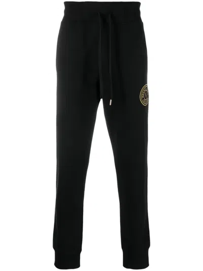 Versace Jeans Couture Logo-embroidered Cotton Track Trousers In Black
