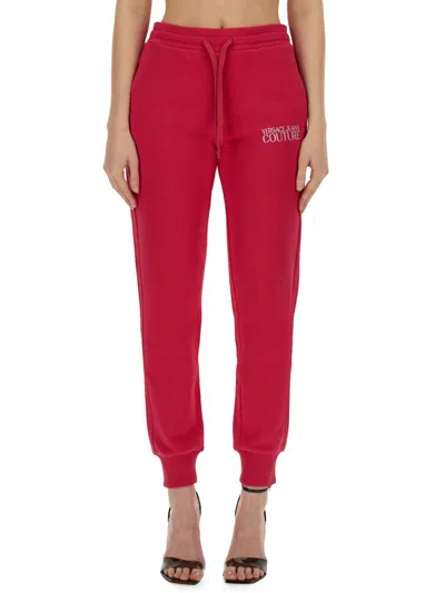 Versace Jeans Couture Logo Embroidered Drawstring Track Pants In Pink