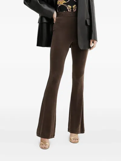 Versace Jeans Couture Logo-embroidered Flared Trousers In Brown