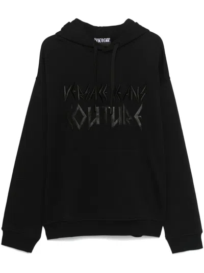 Versace Jeans Couture Logo-embroidered Hoodie In 黑色