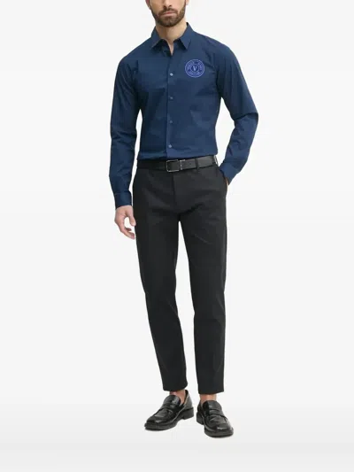 Versace Jeans Couture Logo-embroidered Long-sleeve Shirt In Blue