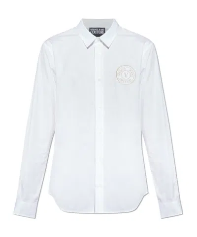 Versace Jeans Couture Logo Embroidered Long-sleeved Shirt In White