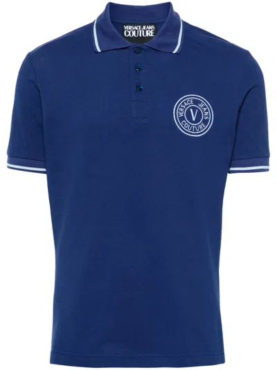 Versace Jeans Couture Logo-embroidered Cotton Polo Shirt In Blue