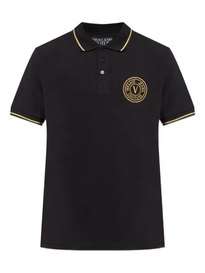 Versace Jeans Couture Logo-embroidered Polo Shirt In Black
