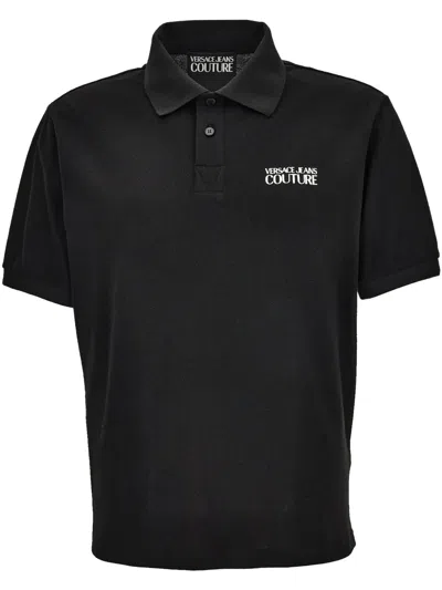 Versace Jeans Couture Logo-embroidered Polo Shirt In Black