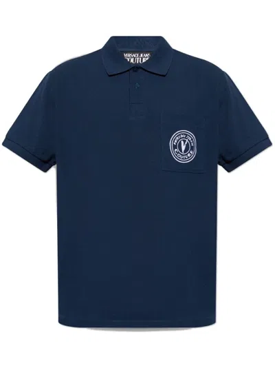 Versace Jeans Couture Logo-embroidered Polo Shirt In Blue