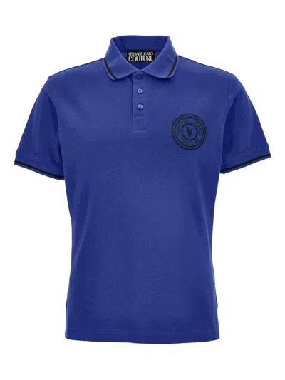 Versace Jeans Couture Logo-embroidered Polo Shirt In Blue
