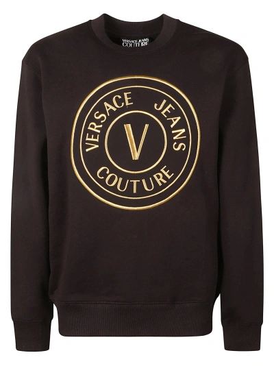 Versace Jeans Couture Logo Embroidered Rib Sweatshirt In Black