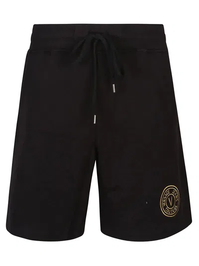 Versace Jeans Couture Logo-embroidered Short In Black/gold