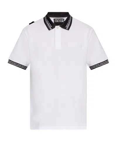 Versace Jeans Couture Logo Embroidered Short-sleeved Polo Shirt In White