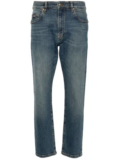 Versace Jeans Couture Logo-embroidered Slim-cut Jeans In Blue