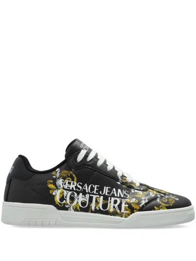 Versace Jeans Couture Logo-embroidered Sneakers In Black
