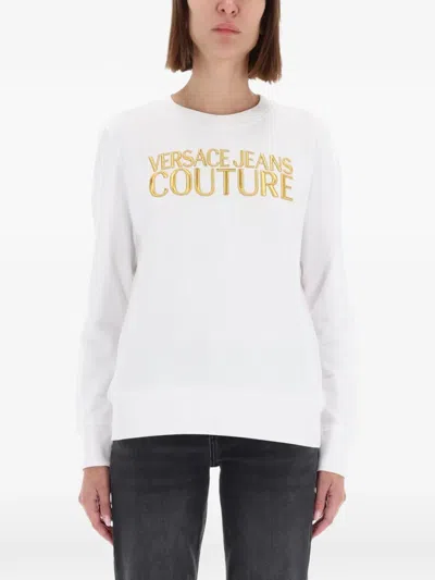 Versace Jeans Couture Ribbed Hem Long Sleeve Crew Neck Knitwear In White