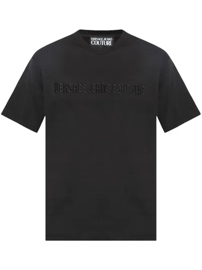 Versace Jeans Couture Logo-embroidered T-shirt In Black