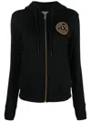 Versace Jeans Couture Logo-embroidered Zip-up Cotton Hoodie In Black