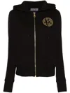 Versace Jeans Couture Logo-embroidered Zip-up Cotton Hoodie In Black