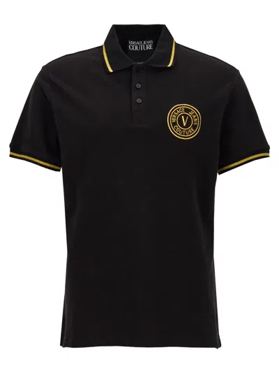 Versace Jeans Couture Logo Embroidery Polo Shirt In Black