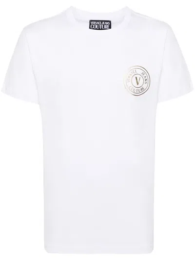 Versace Jeans Couture Logo-flocked Cotton T-shirt In White