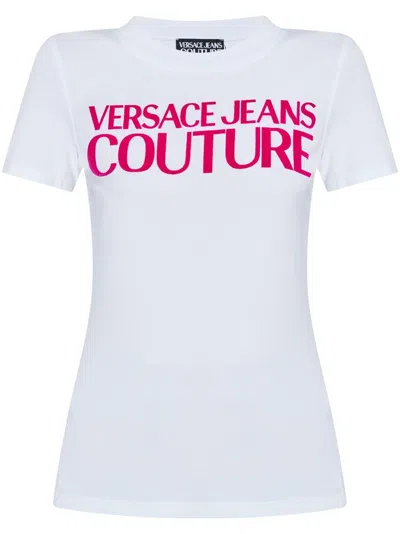 Versace Jeans Couture Glittered-logo Cotton T-shirt In White