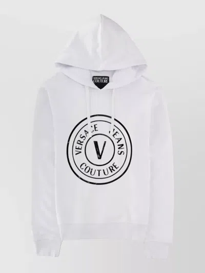Versace Jeans Couture Logo Hooded Sweater Drawstring Hood In White