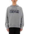 Versace Jeans Couture Grey Logo Print Sweatshirt With Classic Hood In Gray