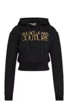 Versace Jeans Couture Sequin Embelished Cropped Hoodie In Black