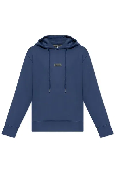 Versace Jeans Couture Logo-plaque Hoodie In Navy