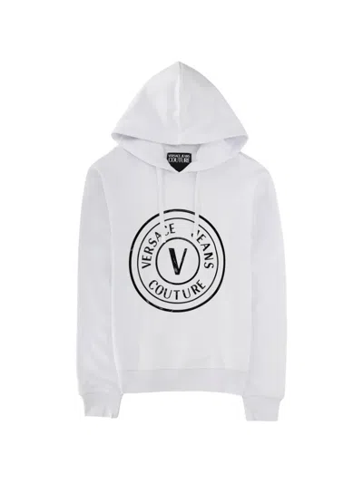 Versace Jeans Couture Logo Hooded Sweater Drawstring Hood In White