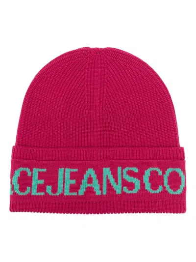 Versace Jeans Couture Logo-intarsia Beanie In Pink