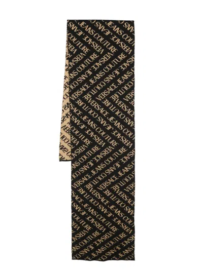 Versace Jeans Couture Logo Intarsia-knit Scarf In Black