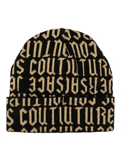 Versace Jeans Couture Logo-jacquard Beanie Hat In Black