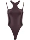 Versace Jeans Couture Racerback Bodysuit Metallic Hardware Straps In Brown