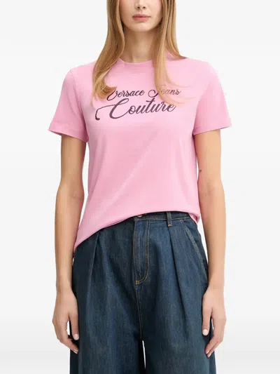 Versace Jeans Couture Logo-lettering T-shirt In Pink