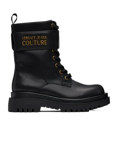 Versace Jeans Couture Logo Lettering Trekking Boots In Black