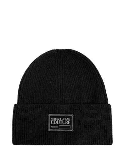 Versace Jeans Couture Logo Patch Beanie In Black