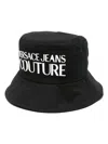 Versace Jeans Couture Black Wool Logo Bucket Hat In Black